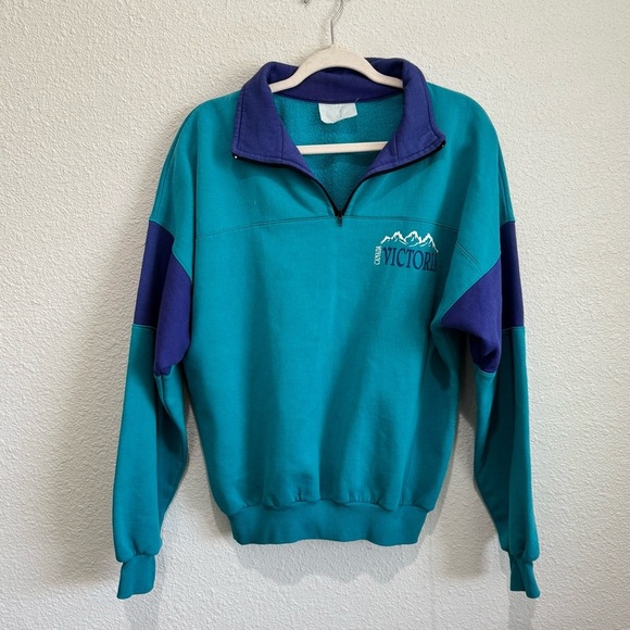 VTG Victoria Canada Womens Quarter Zip Pullover Sweater Ski Resort Gorpcore 90s - Picture 1 of 11
